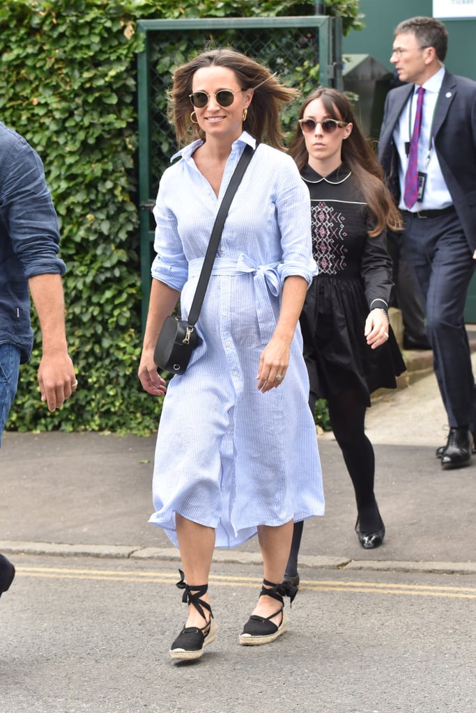 Pippa Middleton Blue Dress and Espadrilles at Wimbledon 2018