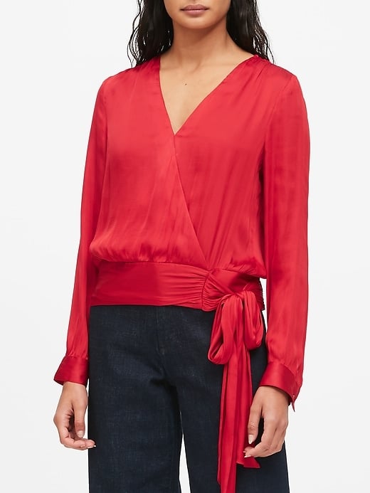 Banana Republic Soft Satin Puff-Sleeve Top