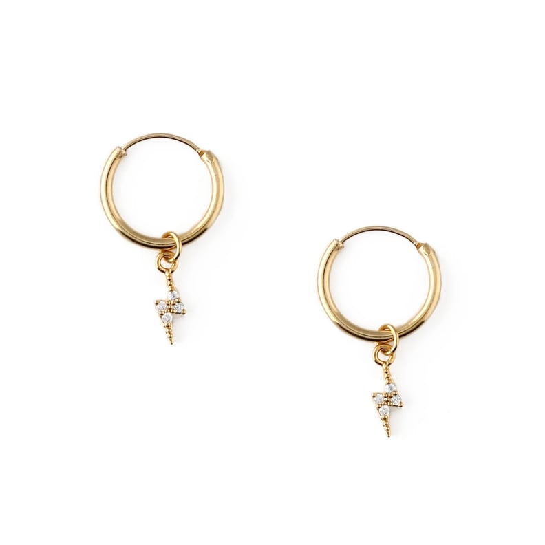 Orelia Pave Lightning Bolt Drop Micro Hoop Earrings