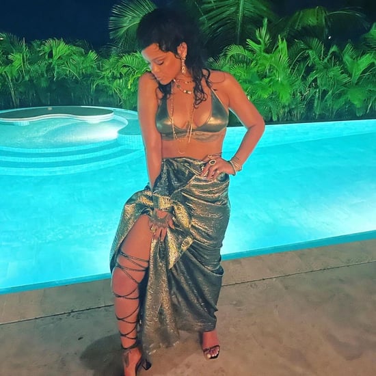Rihanna Poses By a Pool in a Metallic Bikini and Heels