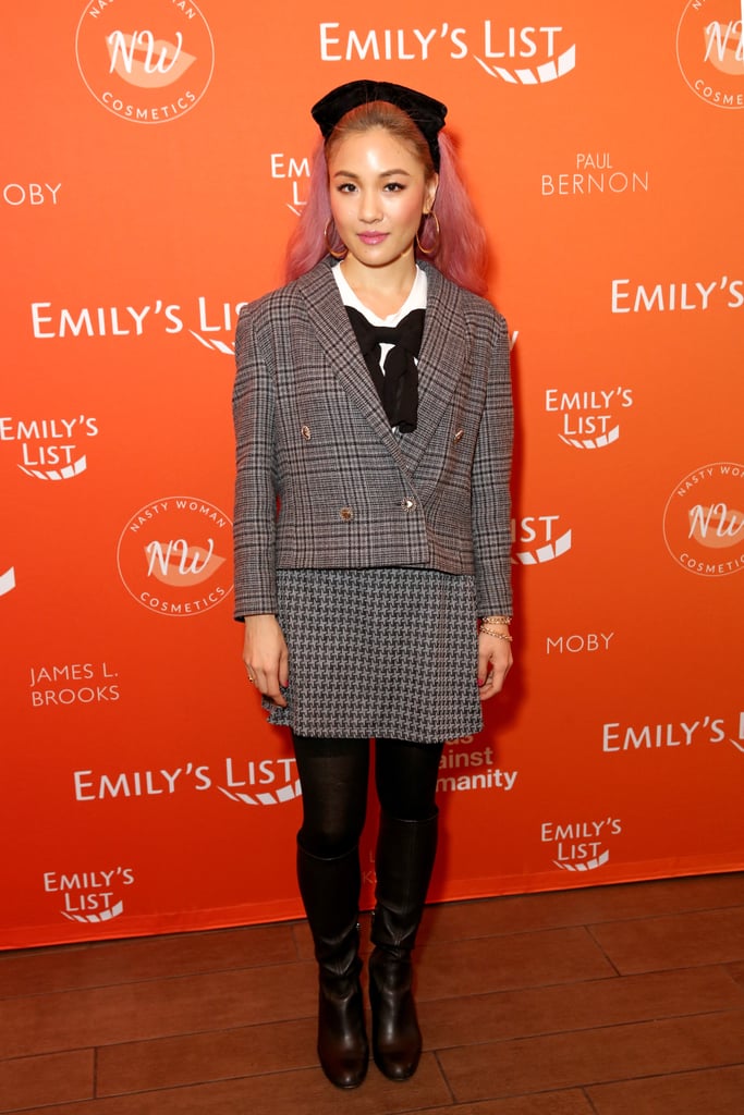 Channeling the '80s in this plaid set at the Emily's List pre-Oscars brunch party in 2018.