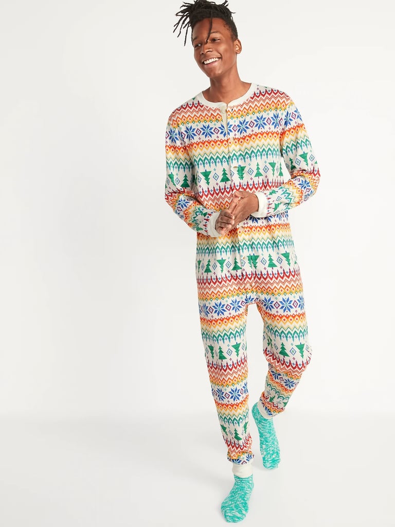 Matching Printed Thermal-Knit One-Piece Pajamas