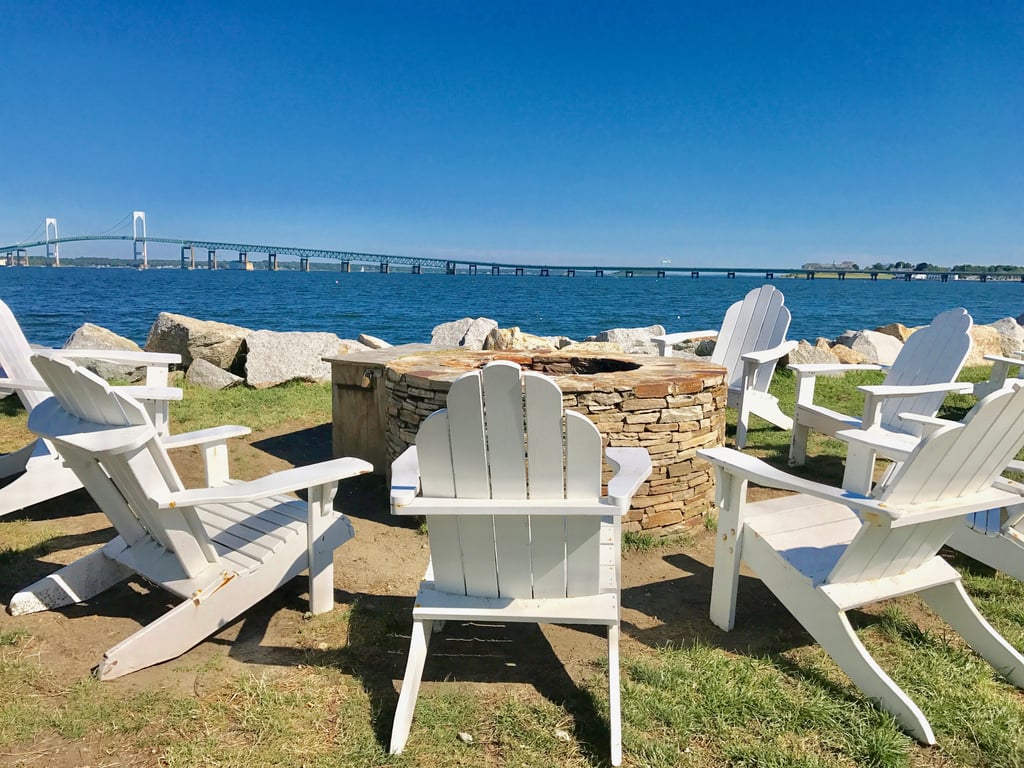 There are fire pits encased by adirondack chairs, and at night, you can expect bonfires.