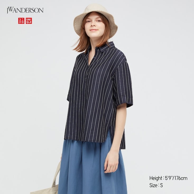 Linen-Blend Striped Pullover Short-Sleeve Shirt