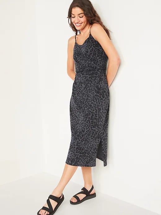 Old Navy Waist-Defined Leopard-Print Slub-Knit Cami Midi Dress