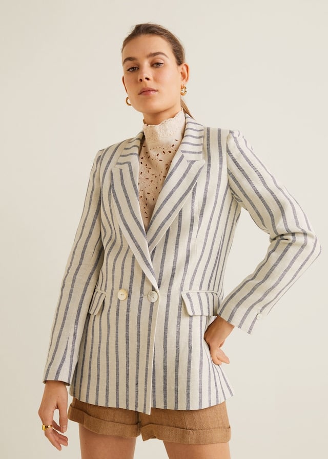 Mango Striped Linen Blazer