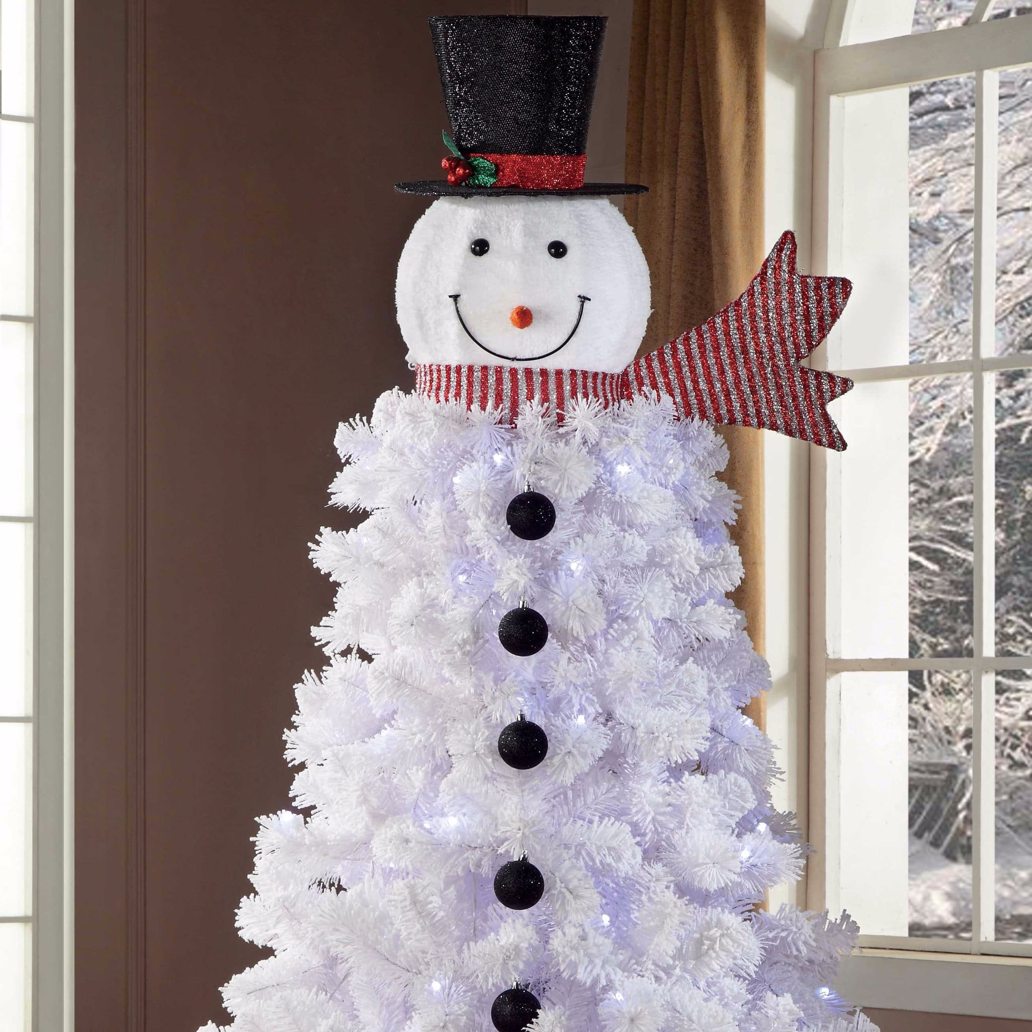 Snowman Christmas Trees Popsugar Family Winter in the park with people, a christmas tree with gifts, a carousel horses, ferris wheel, snowman and santa claus snowman wearing topper hat and holding lights garland in neon style. snowman christmas trees popsugar family