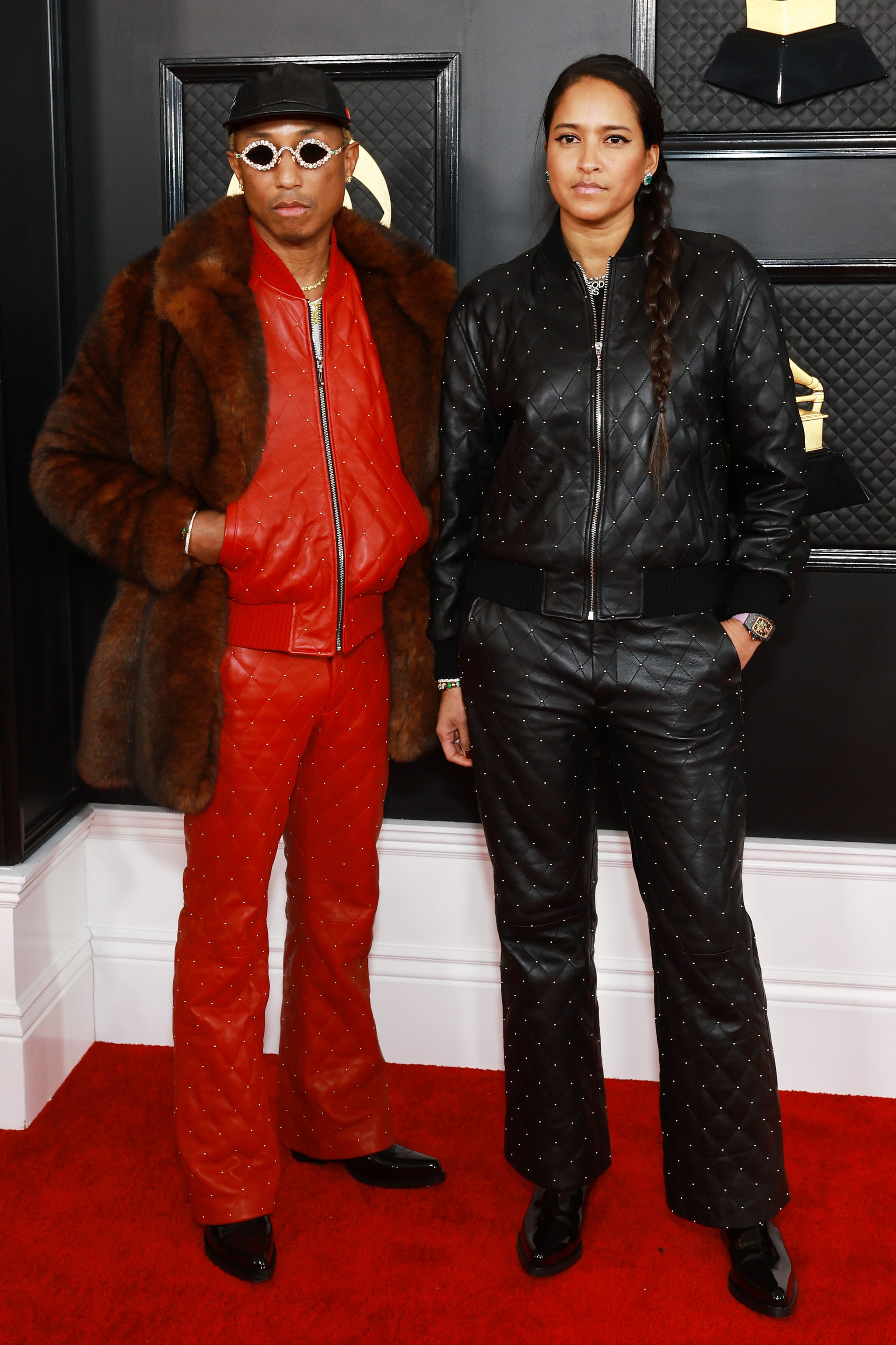Pharrell Williams and Hannah Lasichanh Matched Tracksuits at the 2023 Grammy  Awards