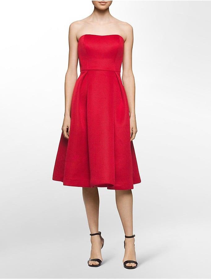 calvin-klein-mesh-strapless-fit-flare-dress-178-affordable-wedding-guest-dresses