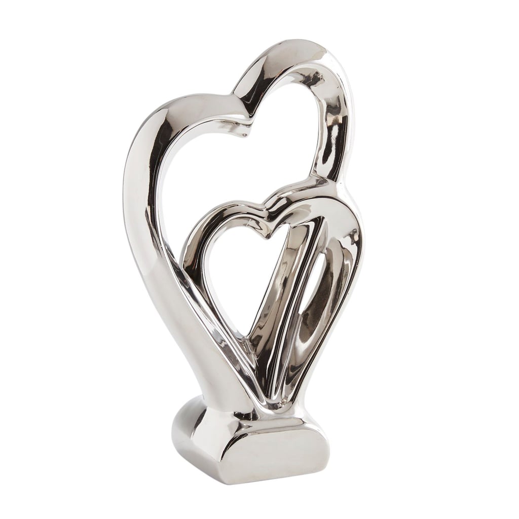 Silver Ceramic Double Hearts Sculpture