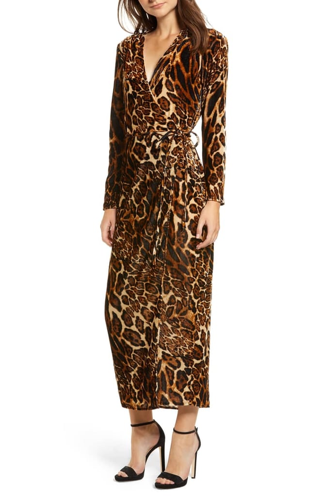 Wayf Gwyneth Velvet Wrap Midi Dress