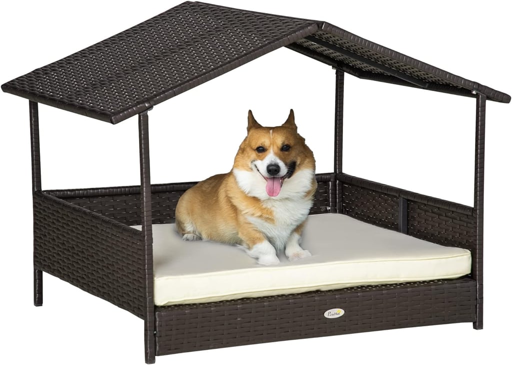 PawHut Wicker Dog House Outdoor with Canopy
