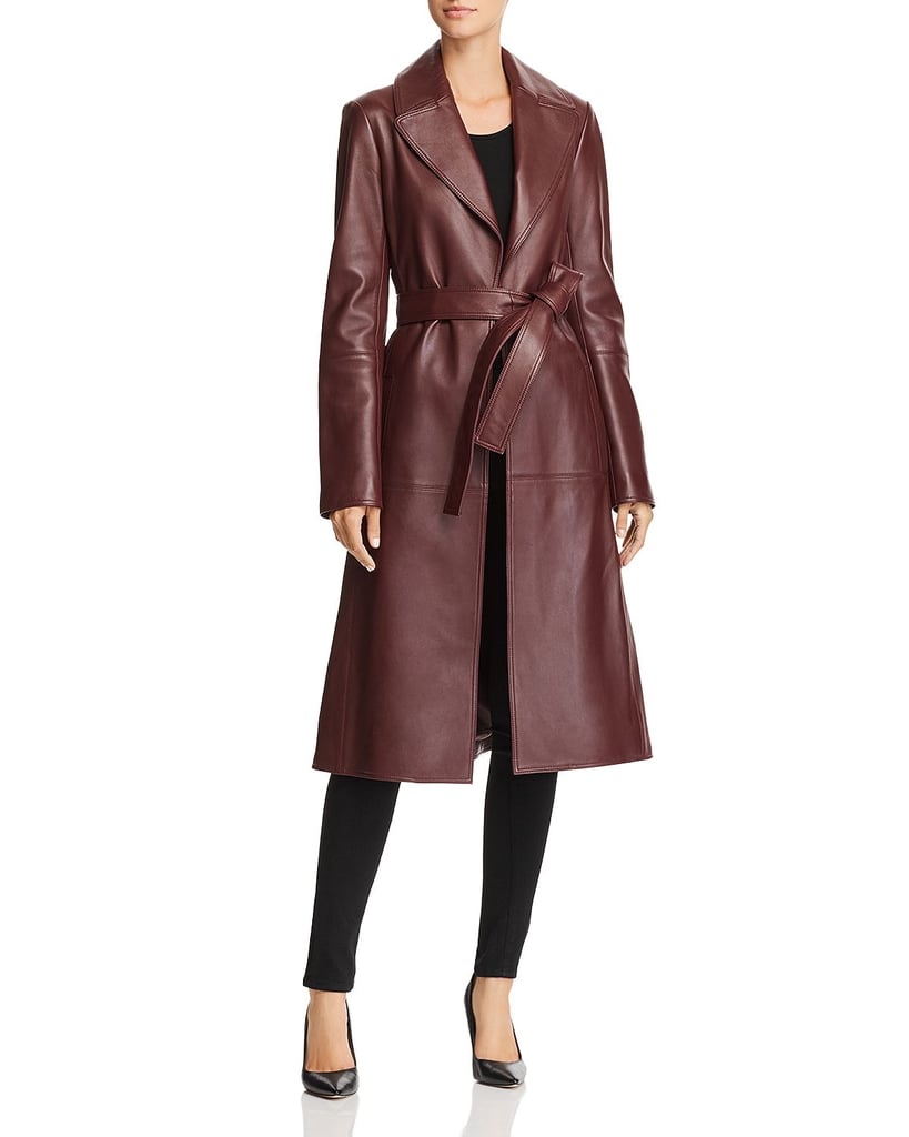 Theory Leather Trench Coat | Bella Hadid Brown Leather Coat With the ...