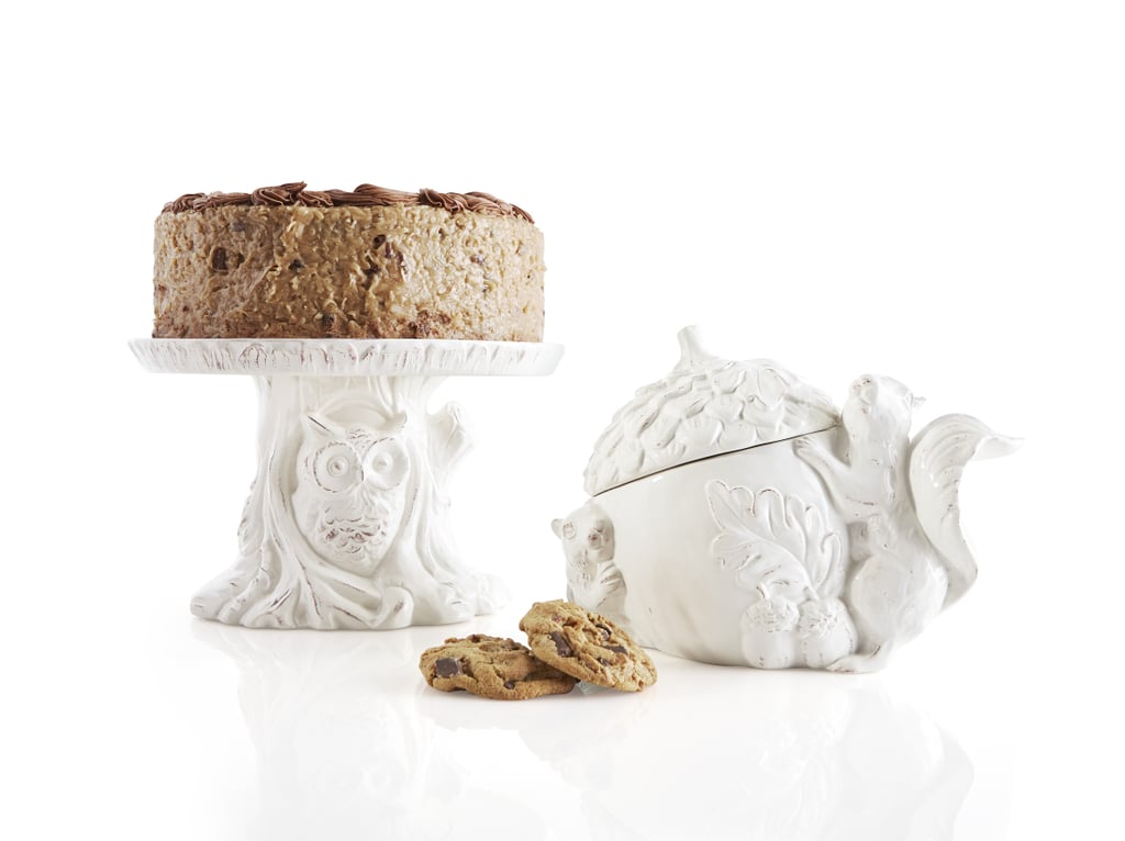 Owl Cake Stand ($40) and Squirrel With Acorn Canister ($30)