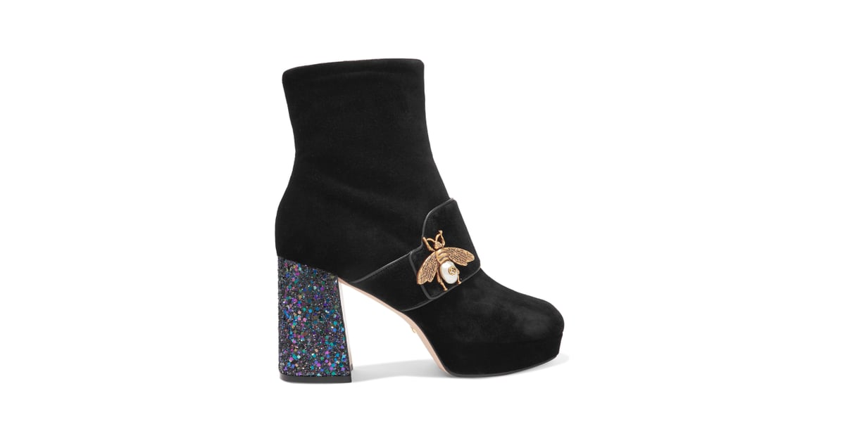 Gucci Embellished Glittered Velvet Ankle Boots | Velvet Boots ...