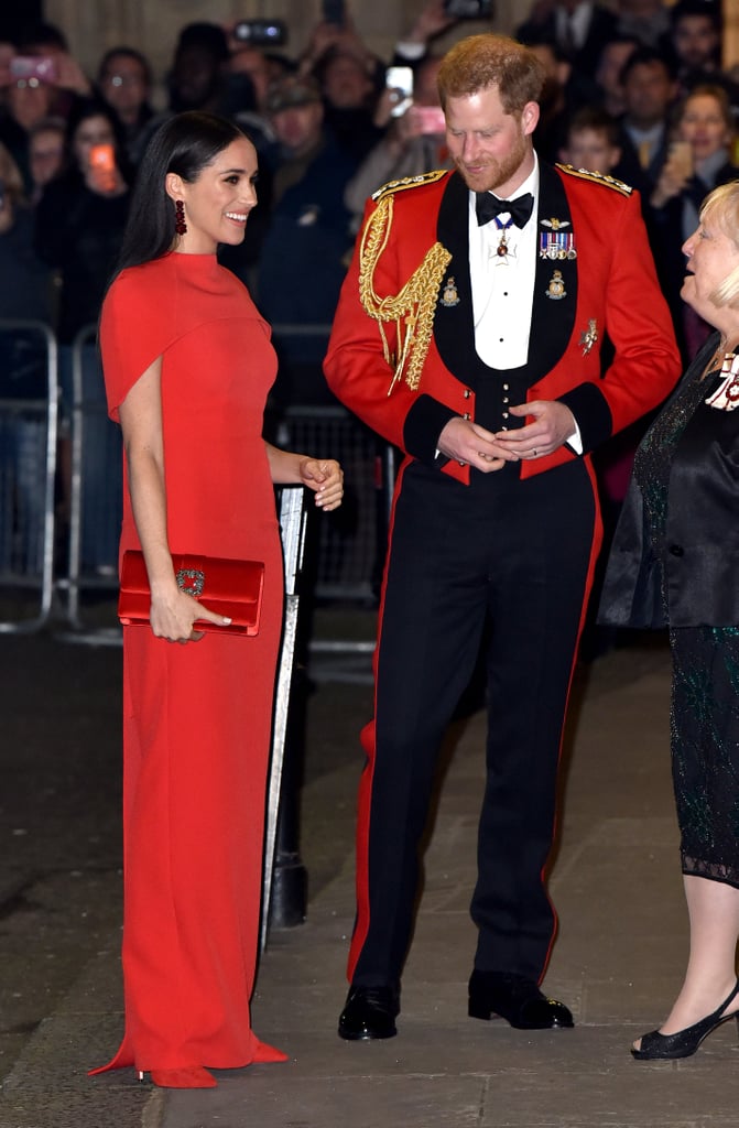 The last time Prince Harry wore his official military uniform was at the Mountbatten Music Festival at Royal Albert Hall on March 7, 2020 in London. It marked one of the Duke and Duchess of Sussex's final working engagements, with Markle in a red Safiyaa cape dress and Manolo Blahnik clutch, and Harry coordinating in the outfit that signified his title as Captain General of the Royal Marines.
