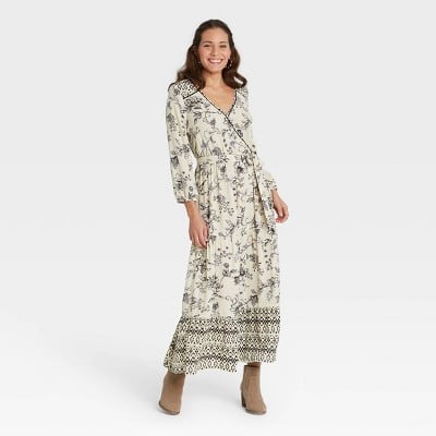 Knox Rose Women's Floral Print Long Sleeve Wrap Dress