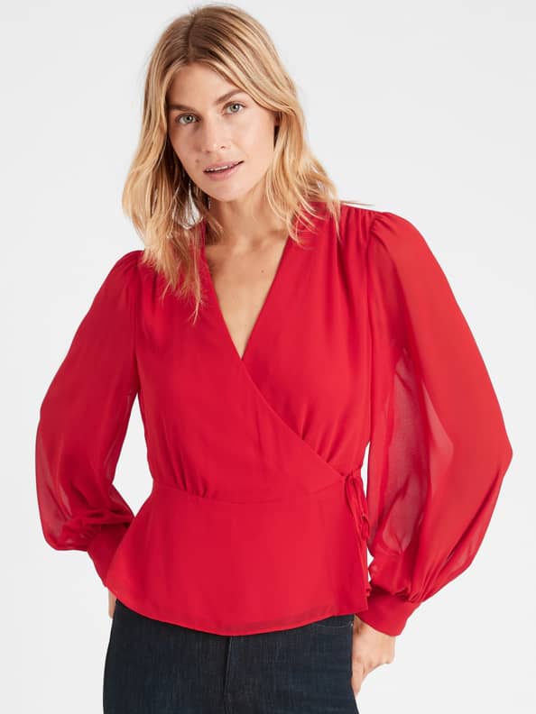 Banana republic red x-small RN 54023 women's blouse ruffle sleeve top shirt  xs for Sale in Scarsdale, NY - OfferUp