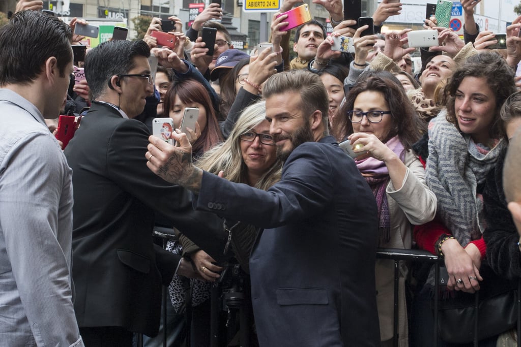 David Beckham grabbed a fan's phone in Madrid in March 2015.