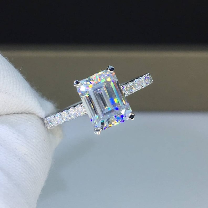 Mars Jewelry Moissanite 2.0 Carats Emerald Cut Engagement Ring