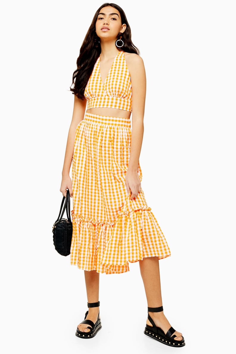 Topshop Gingham Wrap Midi Skirt