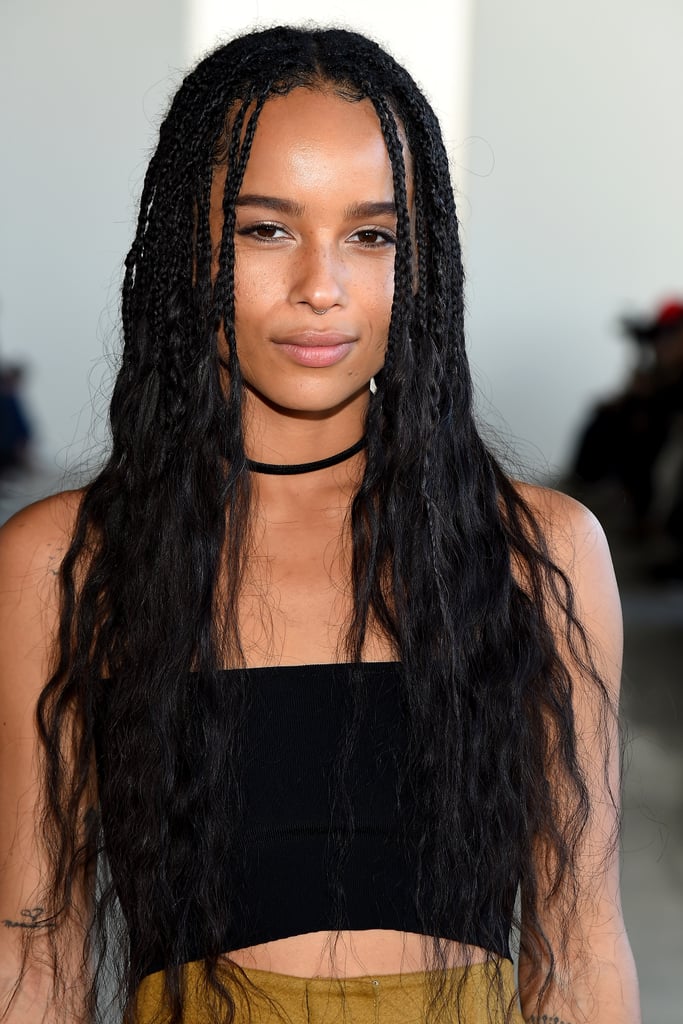 Zoë Kravitz opted for a thin necklace to match her crop top at the Calvin Klein Fall fashion show during New York Fashion Week.