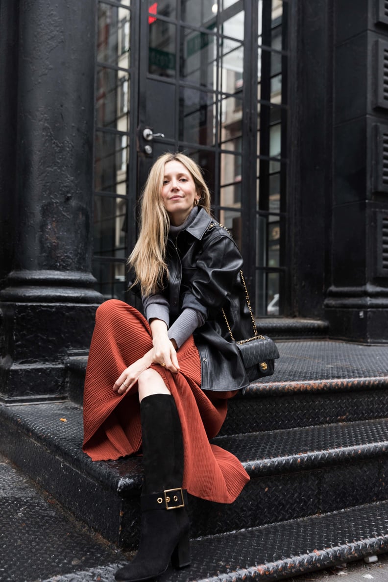 The Outfit Formula: Vintage Skirt, Boots, and Bag + a Shirt Jacket + a Turtleneck