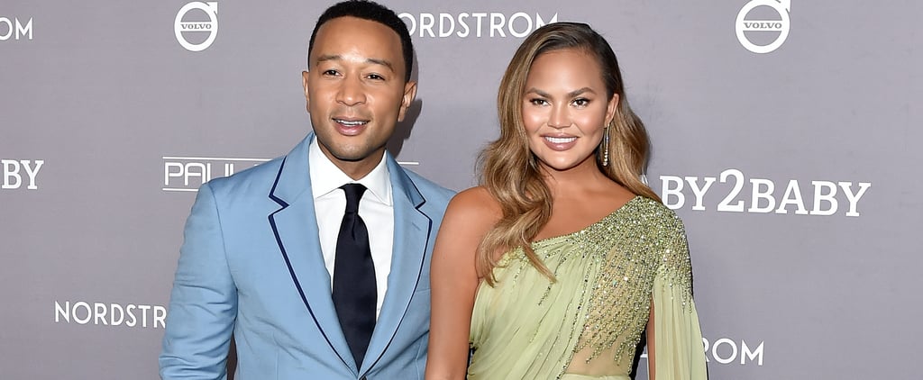 John Legend Treats Chrissy Teigen's Gown With the Care It Deserves on the Red Carpet