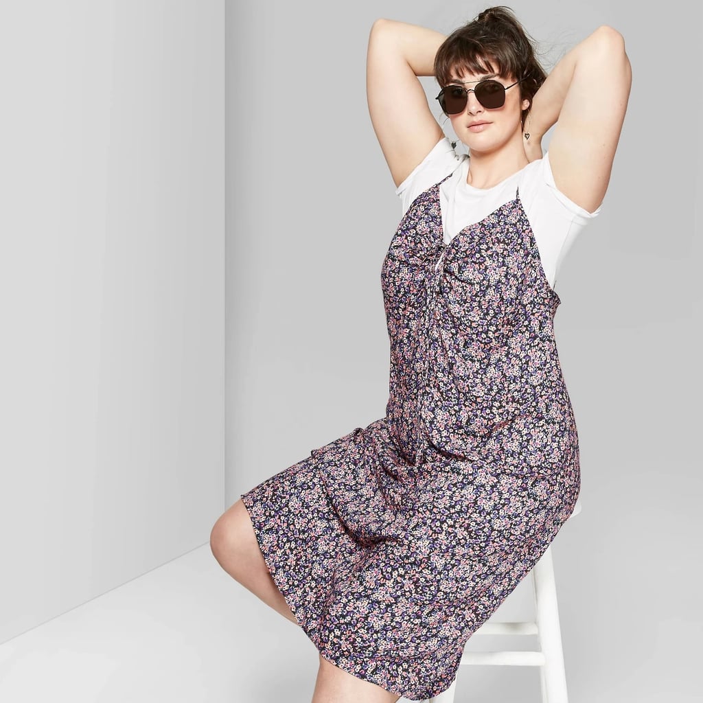 Women's Plus Size Floral Print Strappy Cinched Front Midi Slip Dress