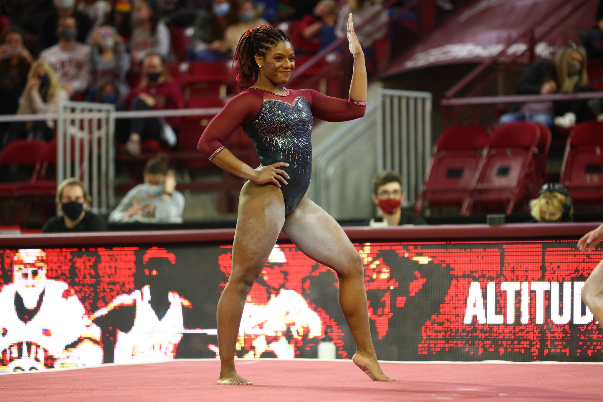 09 JAN 2022: The University of Denver women's gymnastics team takes on the San Jose Stage Trojans at Magness Arena in Denver, CO. C. Morgan Engel/Clarkson Creative Photography