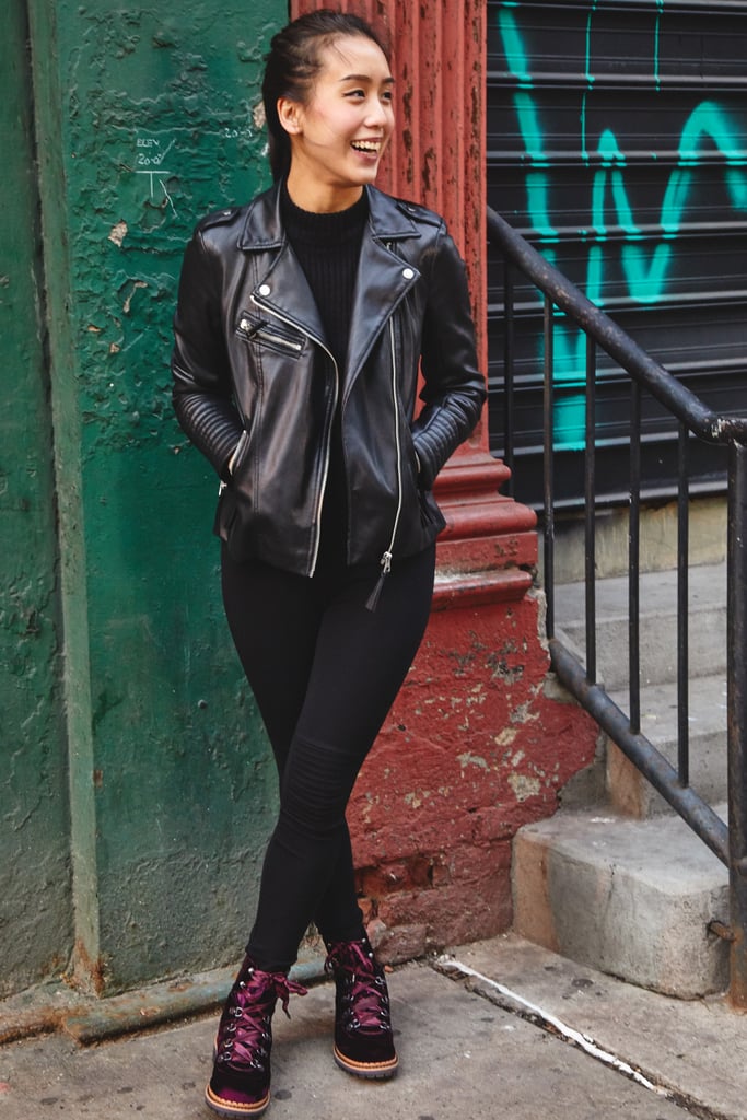 On Assistant Editor Marina Liao: H&M jacket, Zara leggings, and Sam Edelman boots.