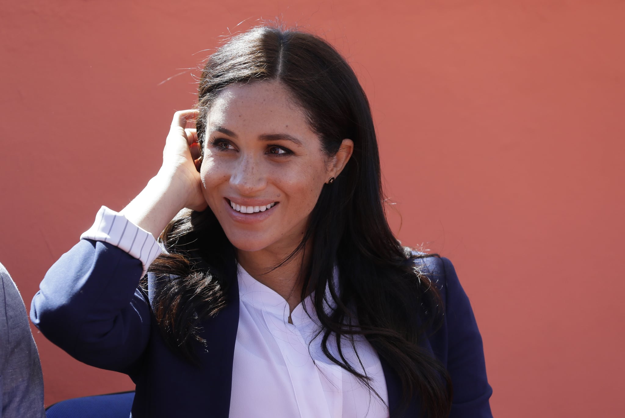 ASNI, MOROCCO - FEBRUARY 24: Meghan, Duchess of Sussex attends an Investiture for Michael McHugo the founder of 'Education for All' with the Most Excellent Order of the British Empire on February 24, 2019 in Asni, Morocco.  The Duke and Duchess of Sussex are on a three day visit to the country. (Photo by Kirsty Wigglesworth - Pool/Getty Images)