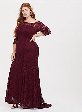 Torrid Special Occasion Burgundy Lace Off Shoulder Maxi Dress
