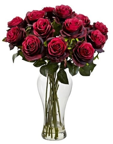 Blooming Roses With Glass Vase ($55)