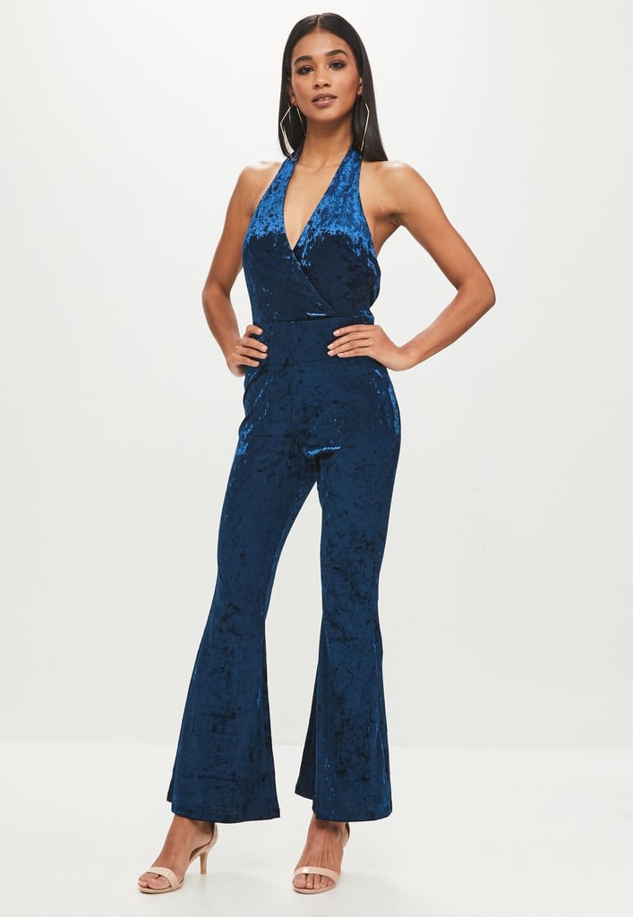 Missguided Petite Blue Velvet Jumpsuit