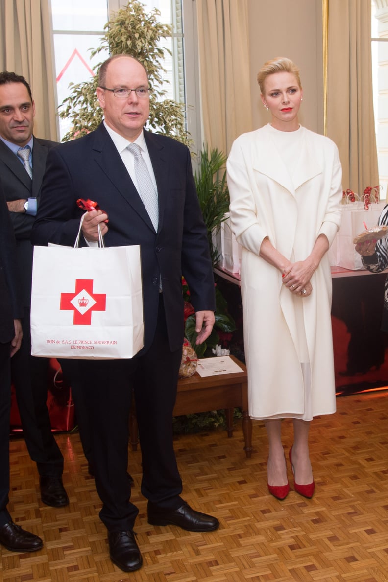 Princess Charlene Dressed in Red and White While Visiting Monaco's Red Cross