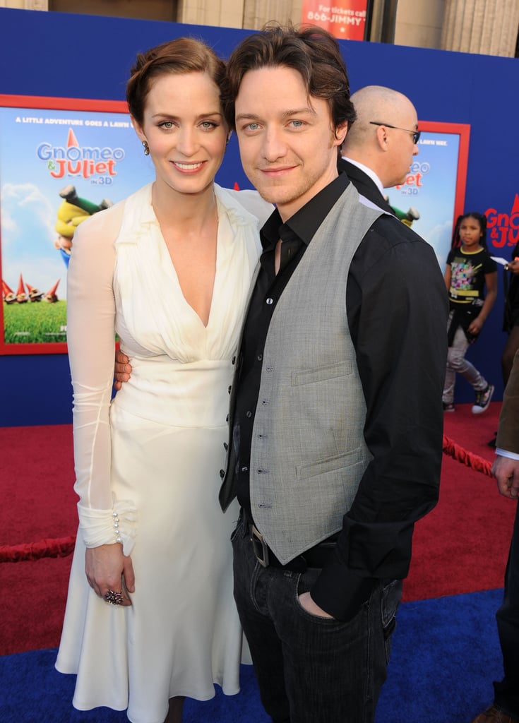 Gnomeo and Juliet stars Emily Blunt and James McAvoy posed together on the blue carpet at the LA premiere last night. The gorgeous Brit stars take the title roles in the animated movie, which is produced by new parents Sir Elton John and David Furnish. James and Emily's costars include Patrick Stewart, Matt Lucas and Ashley Jensen and they all were present at the event, though Matt said that the photographers were calling him "Max". Guests included Gavin Rossdale and his son Zuma — check out the trailer!