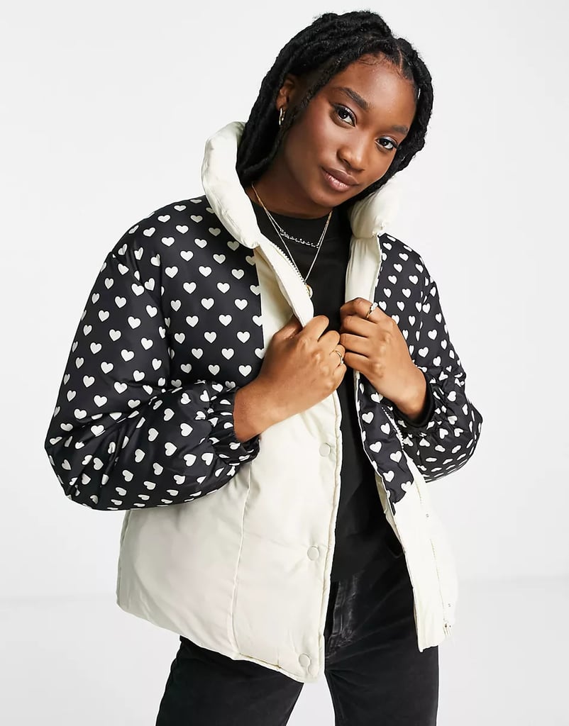 Heart Eyes: Monki Recycled Padded Heart Print Jacket