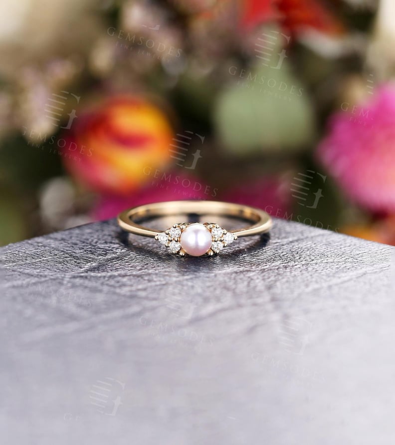 Art Deco Akoya Pearl Engagement Ring