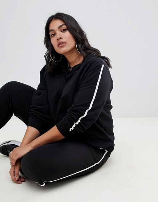 ASOS Design Curve Tracksuit Cute Sweat / Basic Jogger With Tie With Contrast Bbinding