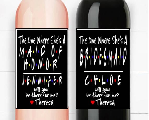The One Where She's a Bridesmaid, Maid of Honor Wine Labels Set of 4