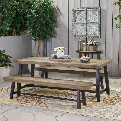 Christopher Knight Home Carlisle 3pc Acacia Wood Picnic Dining Set