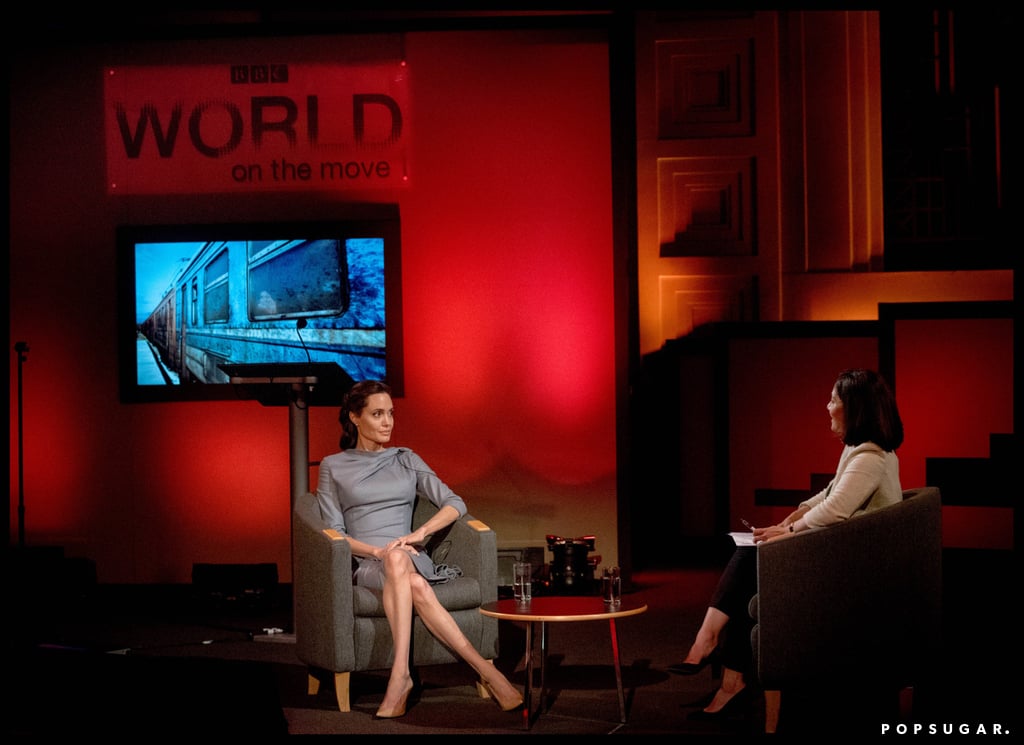 Angelina Jolie Wearing a Gray Dress May 2016
