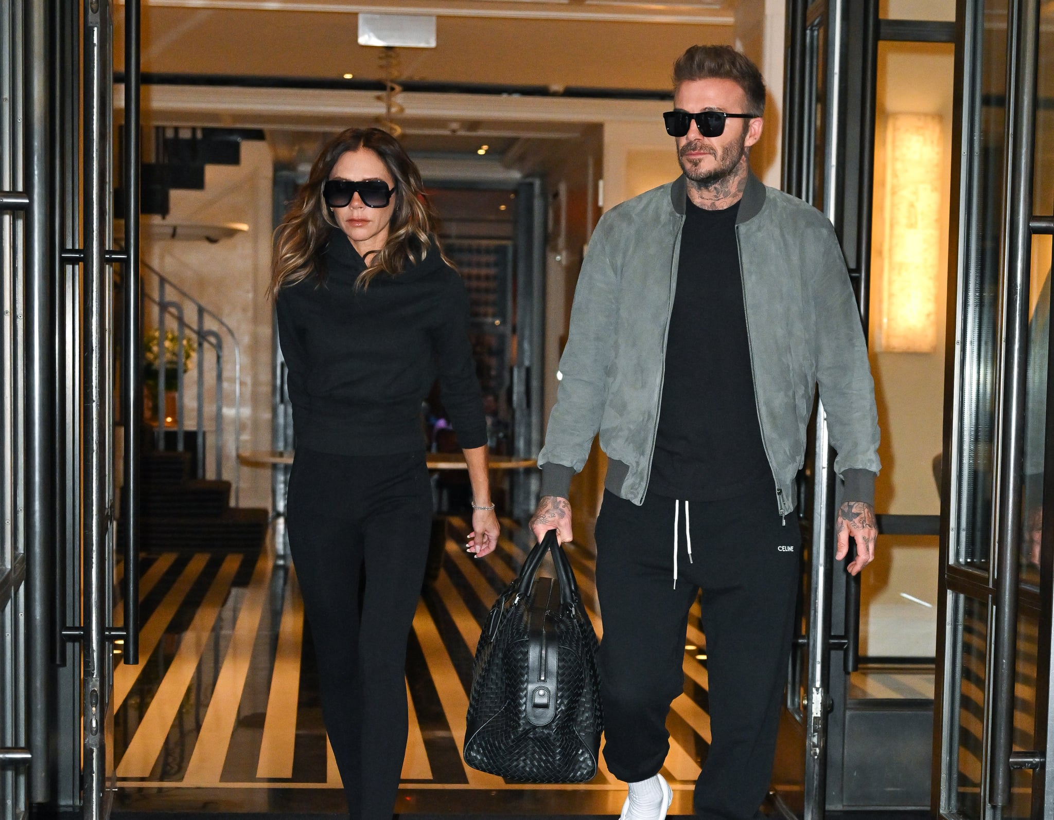 NEW YORK, NEW YORK - OCTOBER 15: Victoria Beckham and David Beckham are seen on the Upper East Side on October 15, 2022 in New York City. (Photo by James Devaney/GC Images)