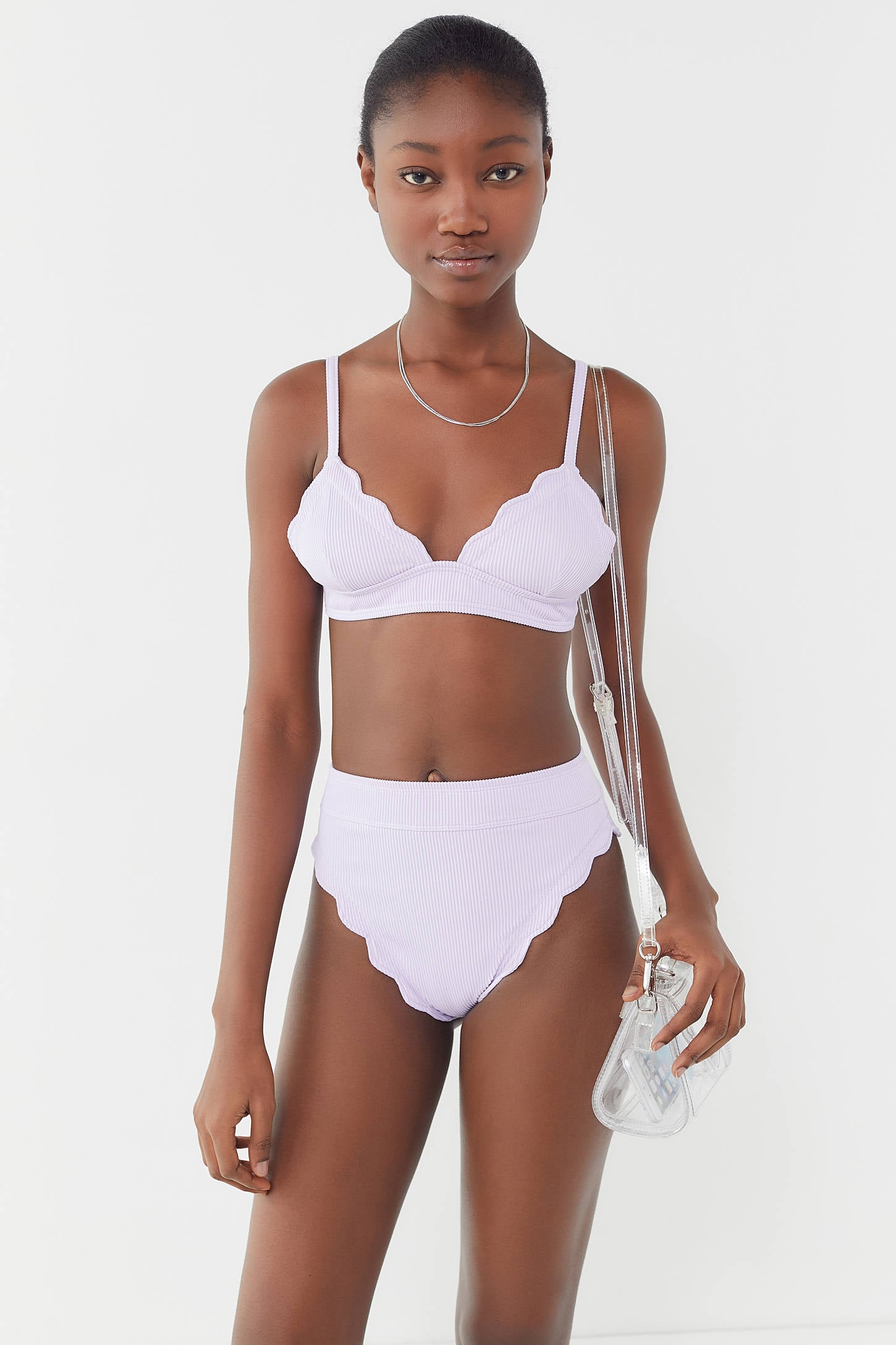 Scalloped high waisted bikini bottoms top