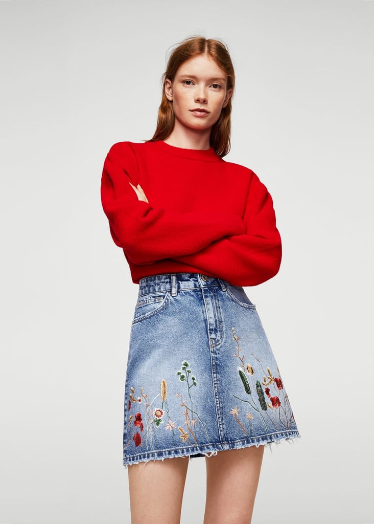 Mango Embroidered Denim Skirt Denim Trends For 2018 POPSUGAR
