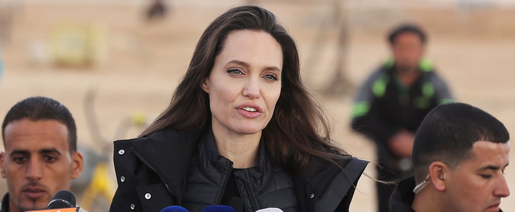 Angelina Jolie Wearing a Black Coat in Jordan