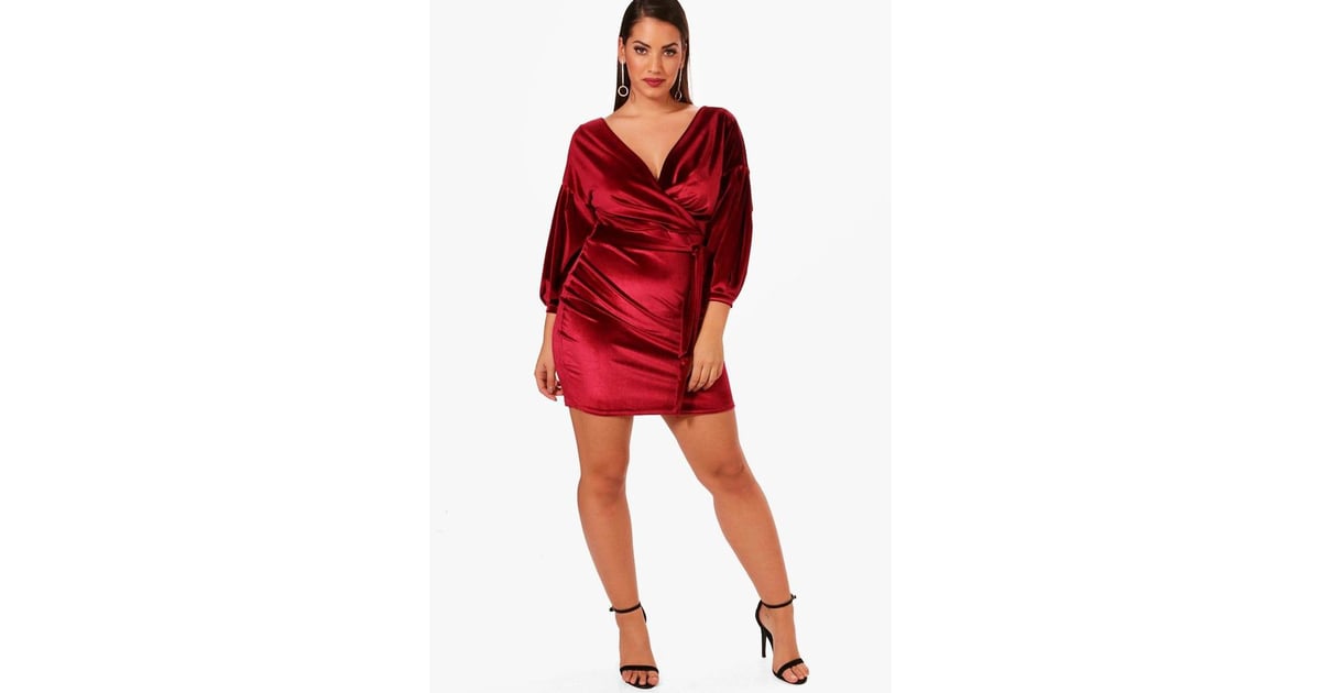boohoo velvet wrap dress