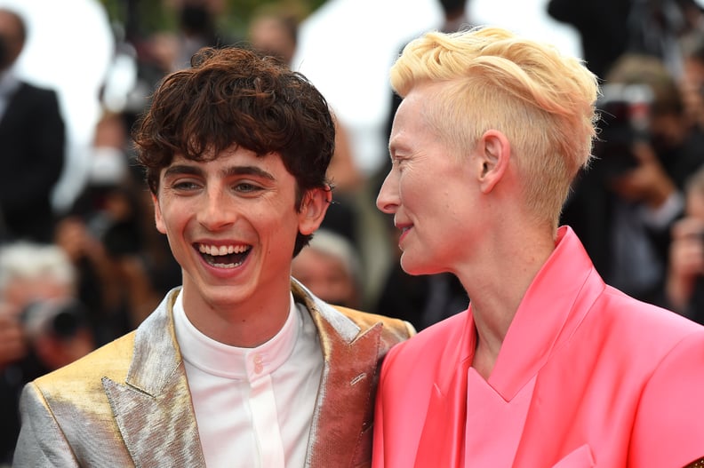 CANNES, FRANCE - JULY 12: Tilda Swinton and Timothée Chalamet attend the 