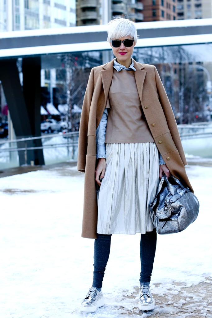 Thank goodness sneakers and the like were approved by the style set: a girlie outfit that would normally pair with pumps looks great here with flat lace-ups.